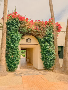 Bougainvillea-covered archway at Casa Blanca in Paradise Valley, Arizona